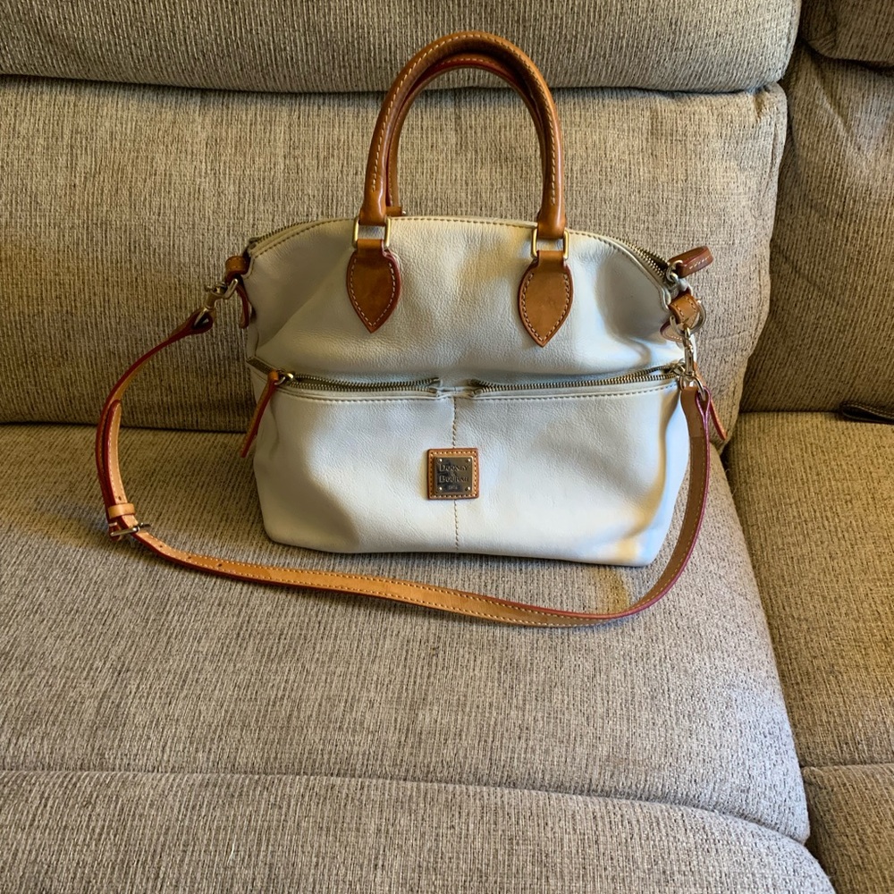 Cream and Brown Leather Handbag